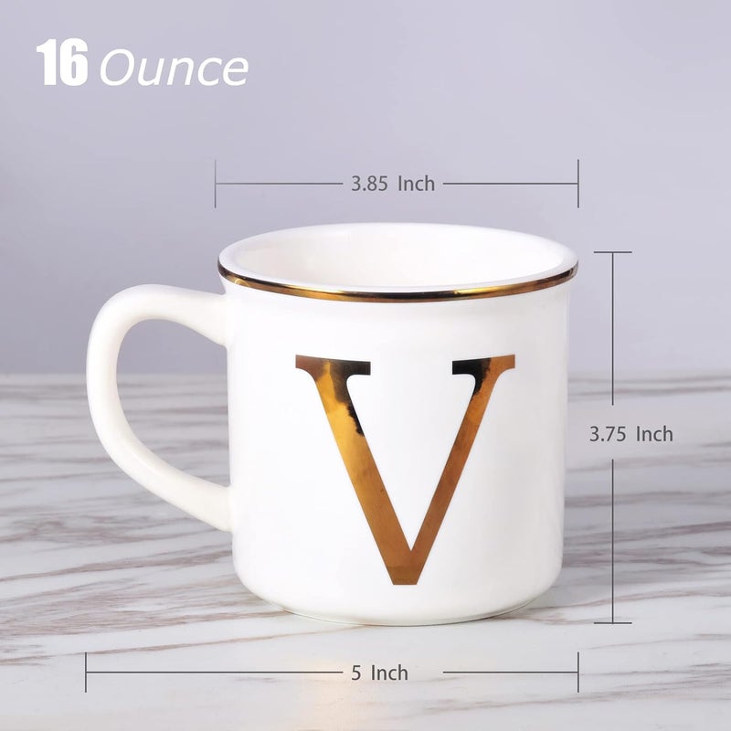 Miicol Ceramic Coffee Mug 16 oz, Monogram Coffee Cup, Golden Initial Tea Mug, Personalized Tea Cup, Unique Gift, Large Mug for Home, Office, Letter V - Image 2